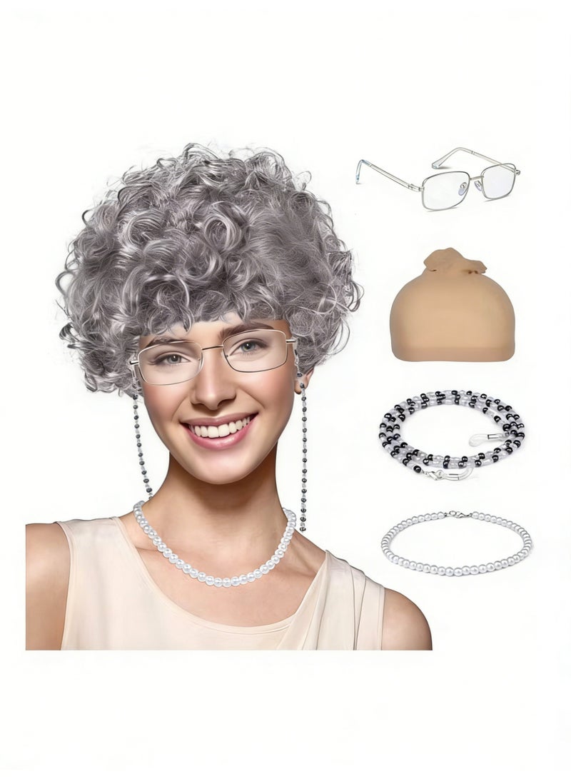 Old Lady Wig Costume for Women,100 Days of School Costume for Kids Girls, Grandma Granny Costume Wig for Cosplay - Image 1